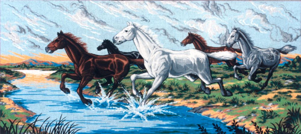 Рисунок для вышивания Soulos (канва жесткая), Табун через ручей, 60х125 см