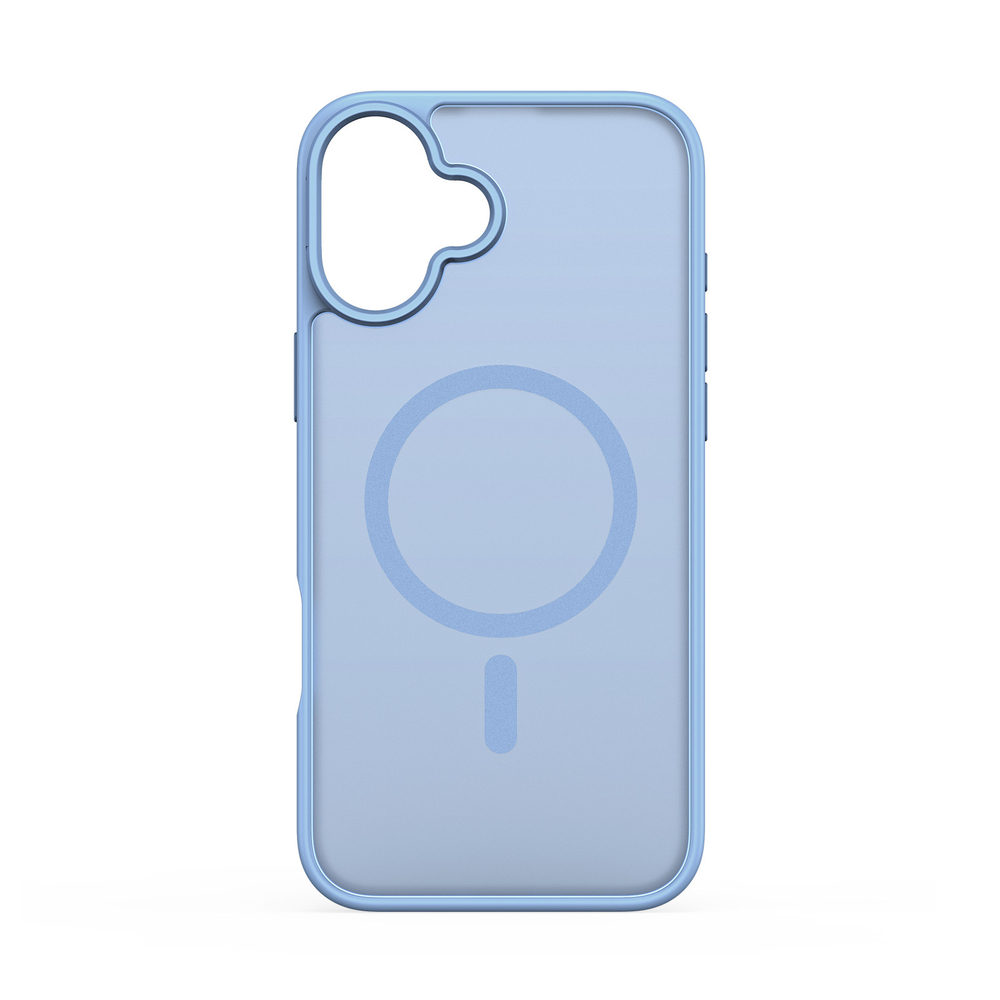 Прозрачный матовый чехол с синими рамками (Light Blue) и с поддержкой MagSafe от Dux Ducis для iPhone 16 Plus, серия Yind Series Case