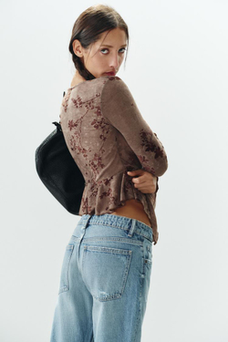 ZARA ТОП С ПРИНТОМ, ОТТЕНКИ КОРИЧНЕВОГО