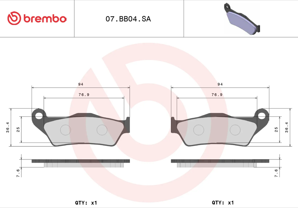 Brembo Колодки тормозные 07BB04SA (1 суппорт)