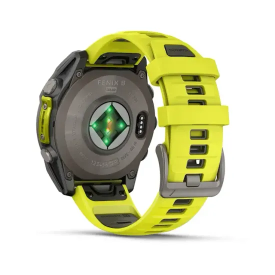 Мультиспортивные GPS часы Garmin Fenix 8 (47 mm) Solar, Sapphire Titanium with Amp Yellow/Graphite Silicone Band 010-02906-21
