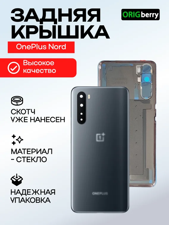 Задняя крышка для OnePlus Nord глянцевая серая (Gray Onyx) со стеклом камеры