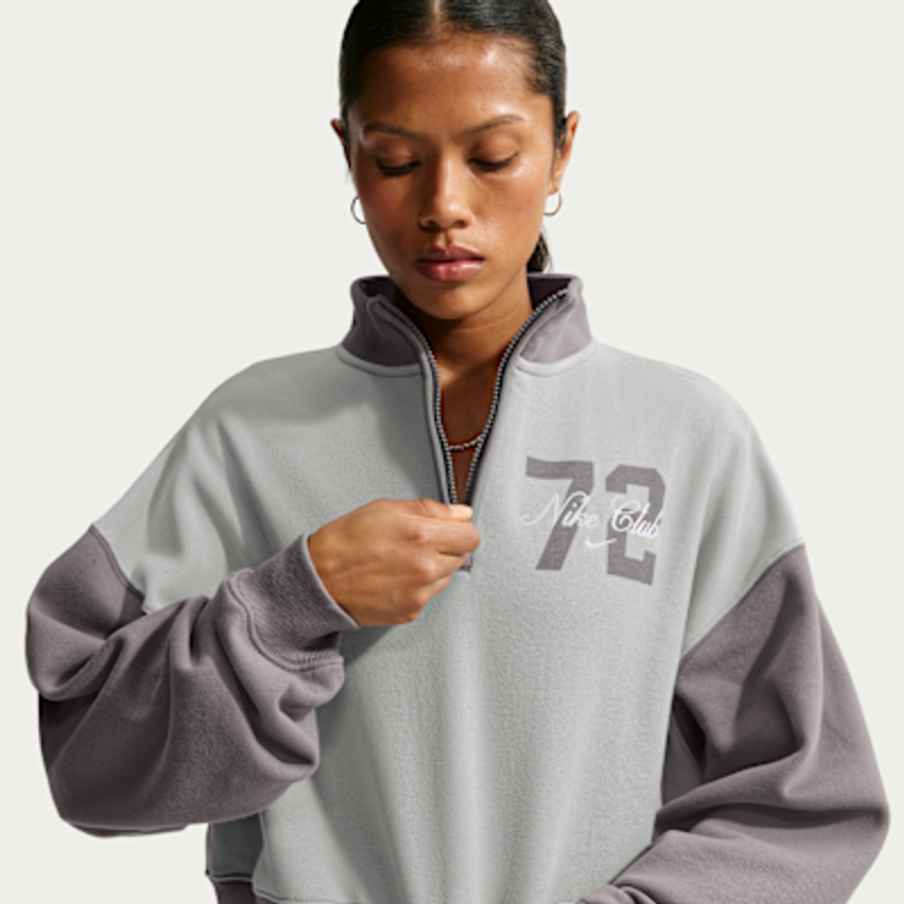 Nike Studio Fleece Medium Weight Укороченный женский топ свободного кроя с молнией до середины груди JF6669 - Nike