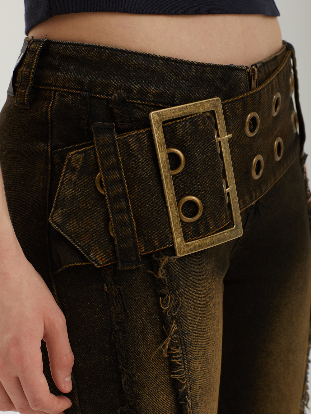 Женские Джинсы Brown Overdye Belted Flare