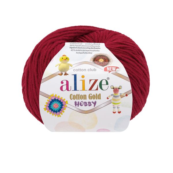 Пряжа Alize (Ализе) Cotton Gold Hobby New / уп.10 мот. по 50 г, 165 м, 390 вишня