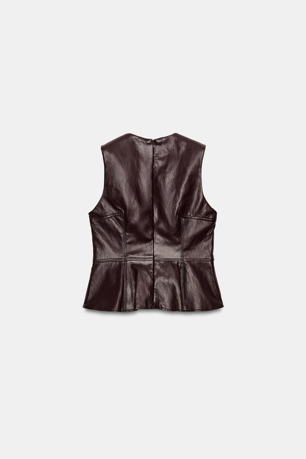 ZARA ТОП ИЗ ИСКУССТВЕННОЙ КОЖИ С ЗОЛОТЫМИ АППЛИКАЦИЯМИ, БУРГУНДИ