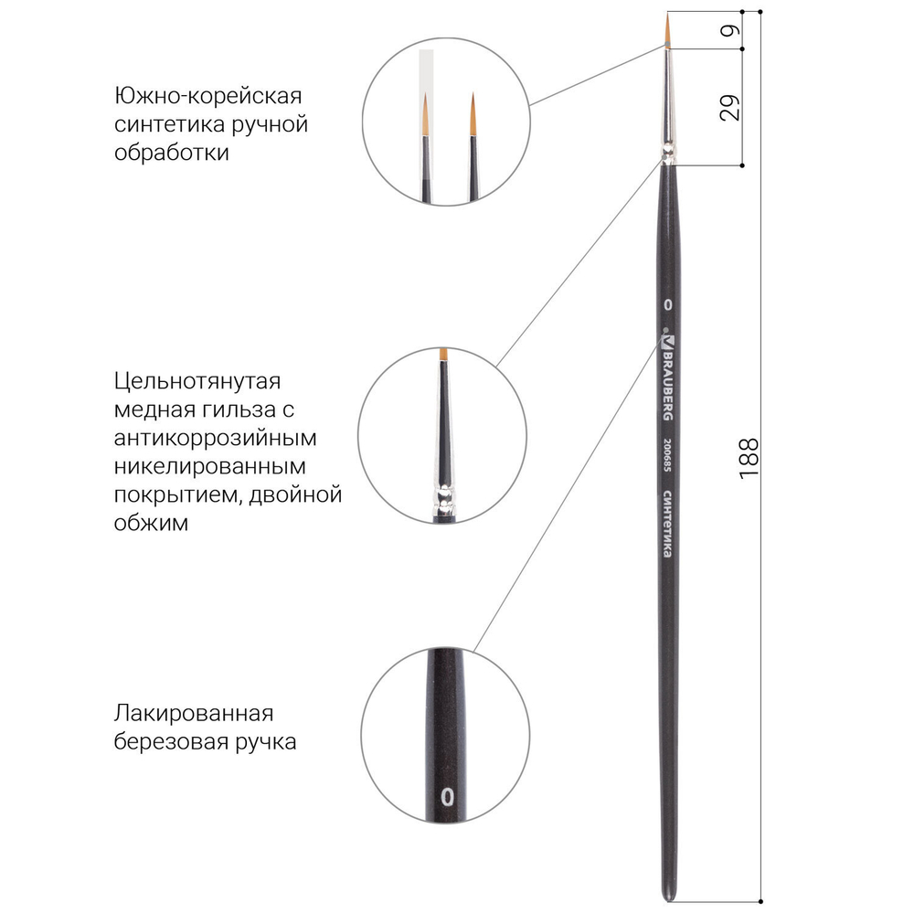 Кисть художественная проф. BRAUBERG ART CLASSIC, синтетика мягкая под колонок, кругл, № 0, кор руч, 200685