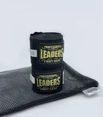 Бинты боксерские LEADERS Semi elastic   (50% хлопок/50% эластан, черный)