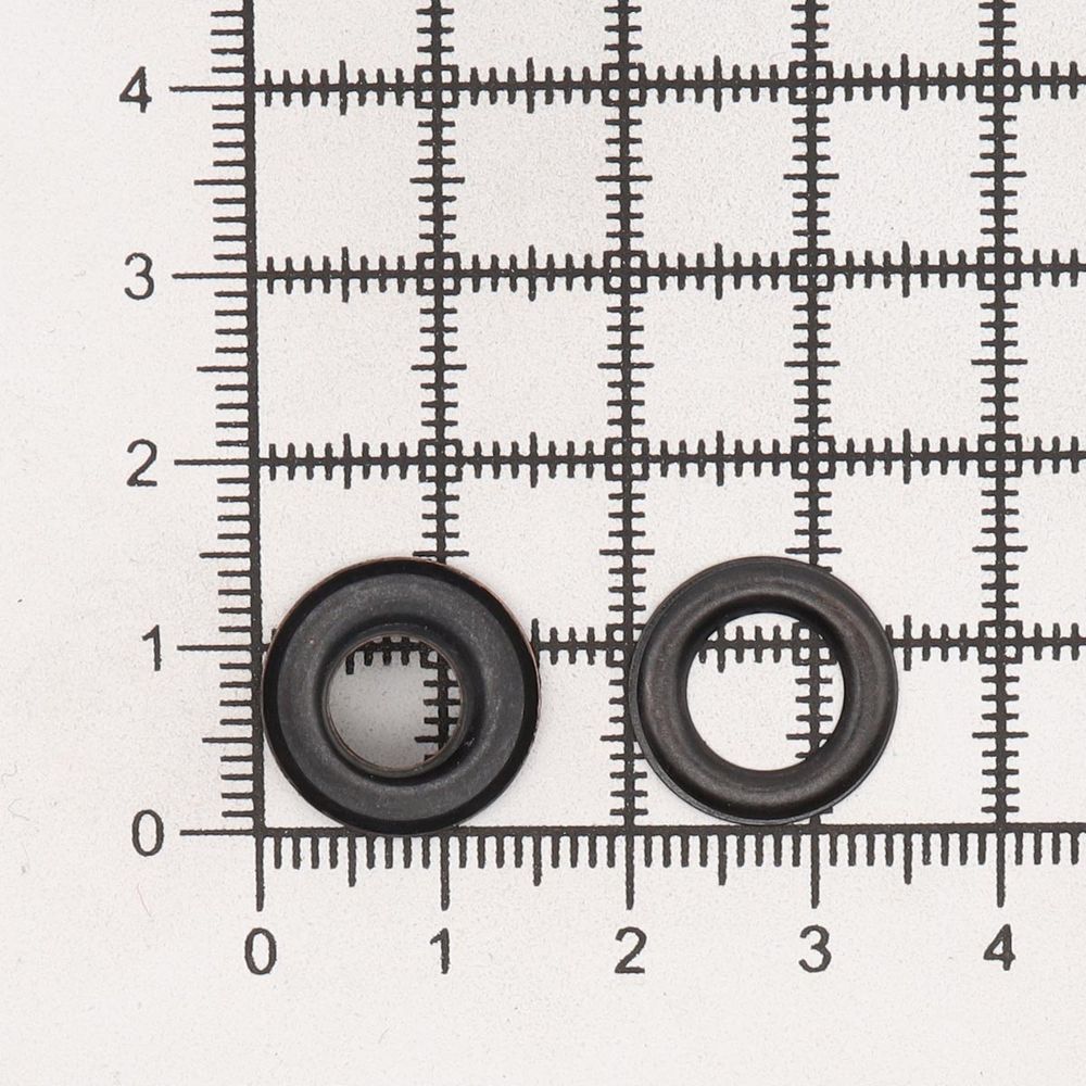 Люверсы металл ⌀7.3 мм (внутр.), h=5.4 мм, внешн. ⌀15.0 мм, №5, сталь, черная резина, уп.≈1000 шт, New Star