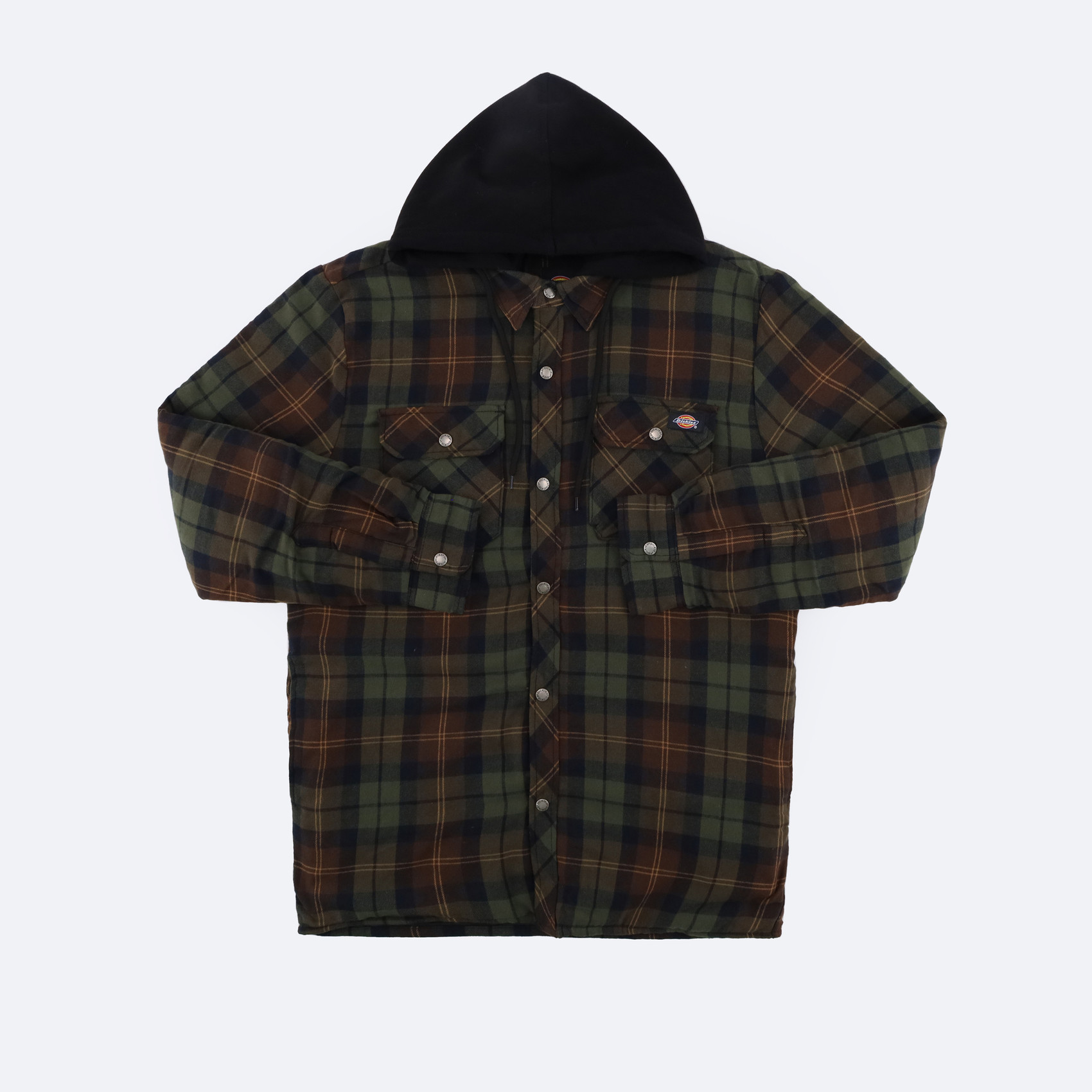 Куртка Dickies Flannel Hooded Shirt Jacket (chocolate/tactical green plaid) артикул: - купить в магазине Дайс