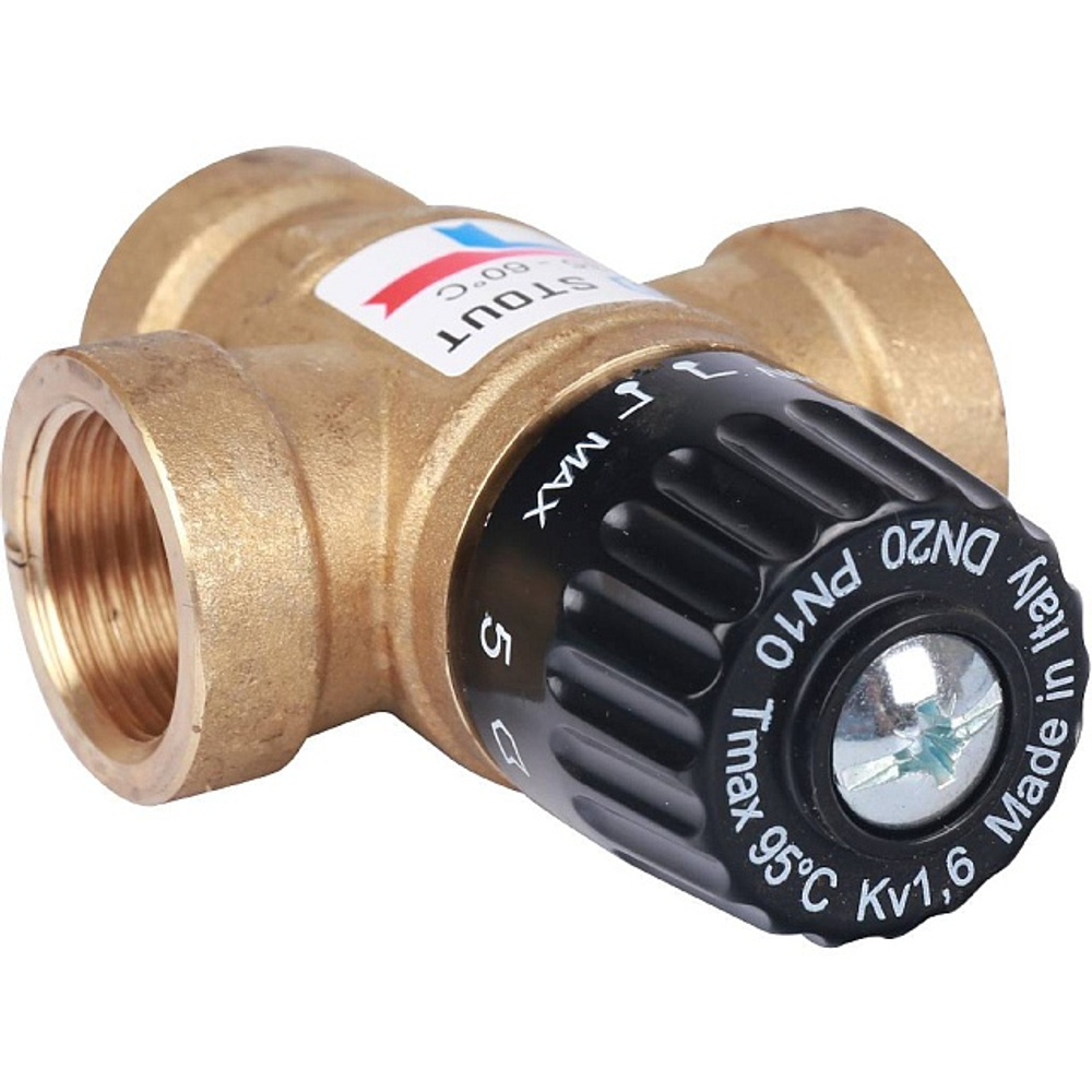 Клапан термостатический смесительный STOUT - 3/4" (ВР, 35-60°C, Kvs 1.6, L-образное смешивание)