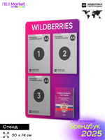 Стенд Уголок потребителя с фирменными книгами для ПВЗ Wildberries, 4 кармана, Открываем ПВЗ