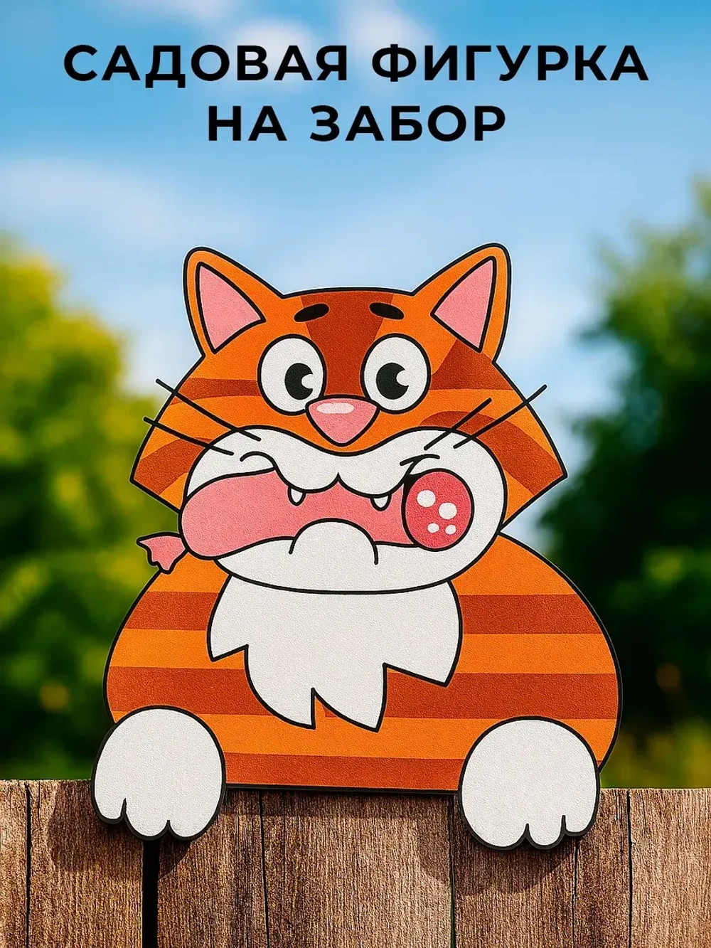 Садовая фигурка Рыжий кот, украшение на забор