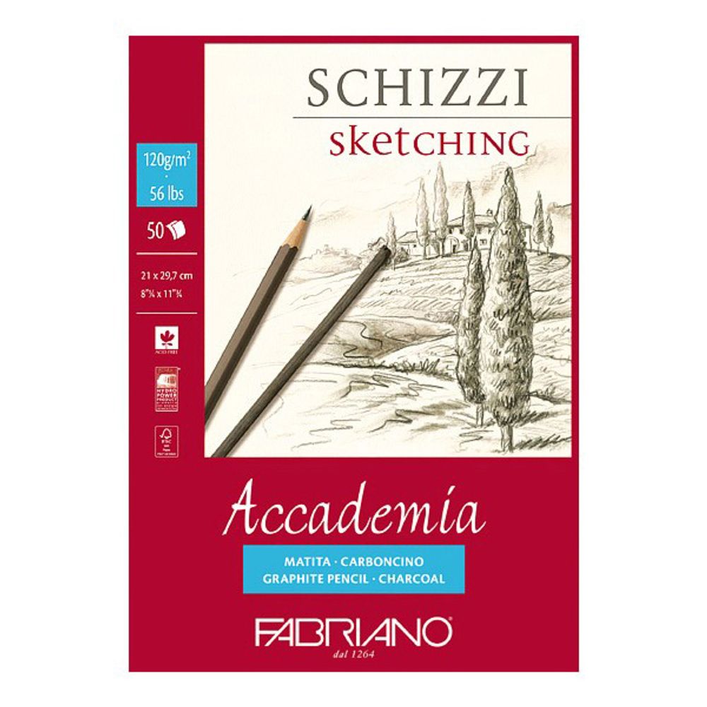 Альбом для эскизов AccaDemia 120 г/м², A4 21х29.7 см, склейка с одной стороны 50 л, Fabriano 41122129