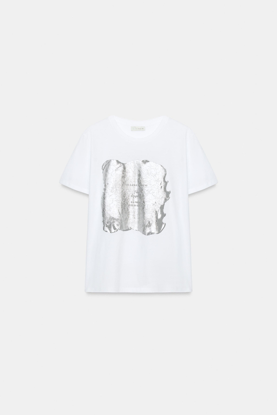 ZARA ФУТБОЛКА С ЭФФЕКТОМ МЕТАЛЛИК, СЕРЕБРИСТЫЙ