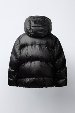 ZARA БЛЕСТЯЩИЙ ПУХОВИК 50% ПЕРА И 50% ПУХА WATER REPELLENT, ЧЕРНЫЙ