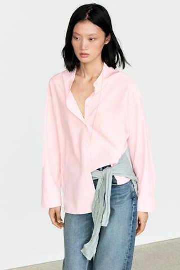 Massimo Dutti Рубашка из хлопка с воротником-стойкой, цвет глины