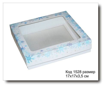 Коробка с окном код 1528 размер 17х17х3.5 см для пряника (С Новым годом)