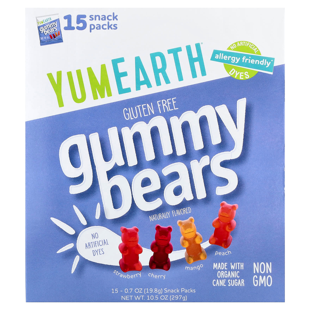 YumEarth, жевательные мишки, фруктовое ассорти, 15 порционных упаковок по 19,8 г (0,7 унции)