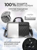 Сумка для ноутбука 15,6" и 17" с ремнем на плечо и большим карманом спереди (Стеганый черный)