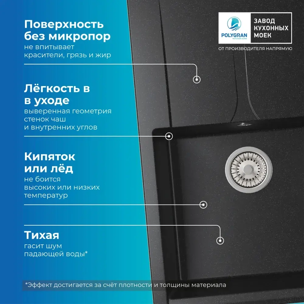 Мойка POLYGRAN GALS-760 черный № 16, смеситель SKS5 черный №16