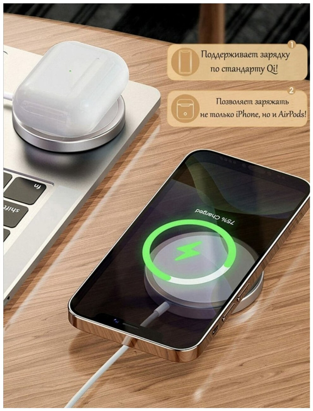 Беспроводное зарядное устройство для Iphone MagSafe Charger (Магсейф), белый, 15 Вт
