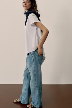 ZARA АСИММЕТРИЧНАЯ ФУТБОЛКА С КОРОТКИМИ РУКАВАМИ, БЕЛЫЙ