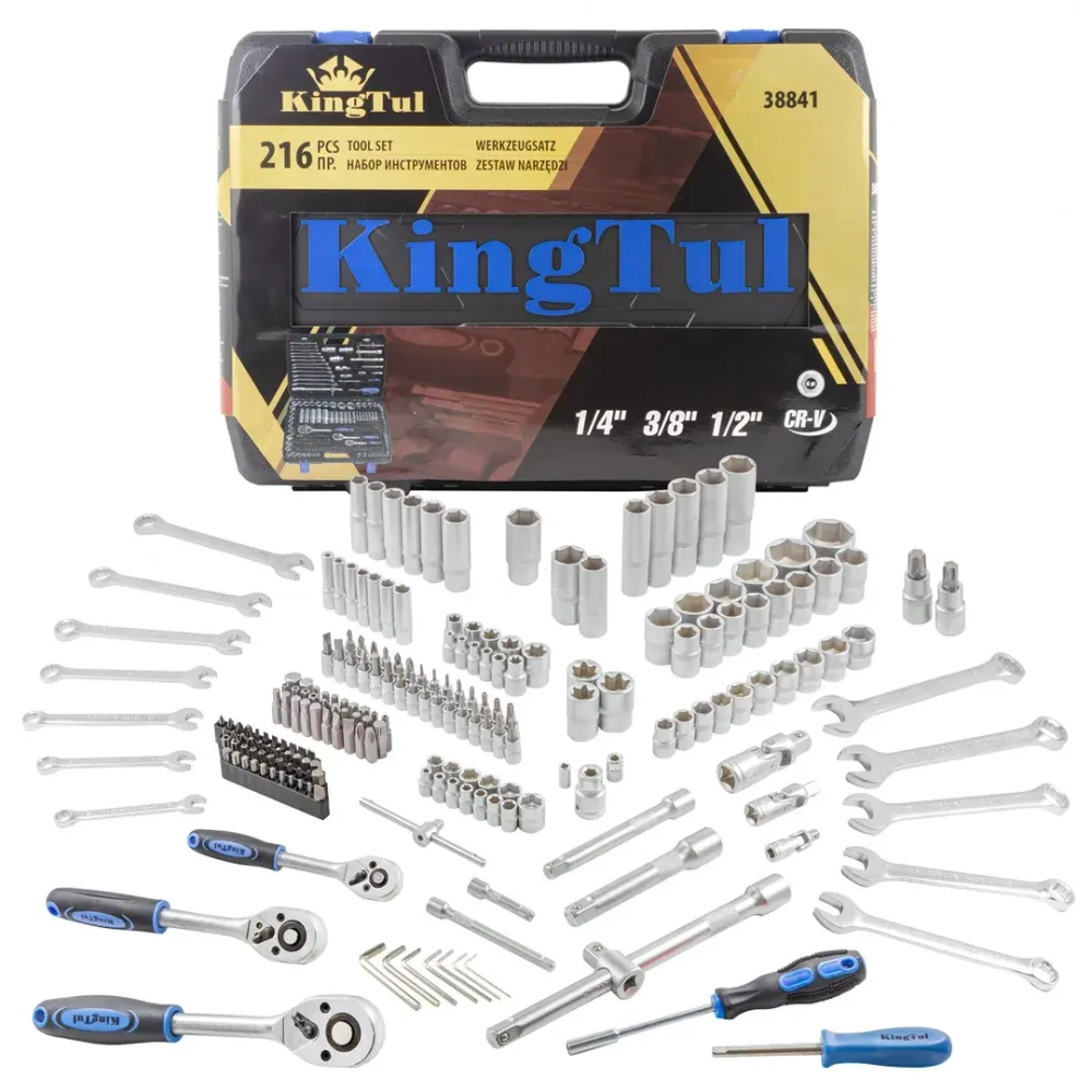 Набор инструментов 216пр. 1/4'', 3/8'', 1/2''(6гр.) KINGTUL KT-38841