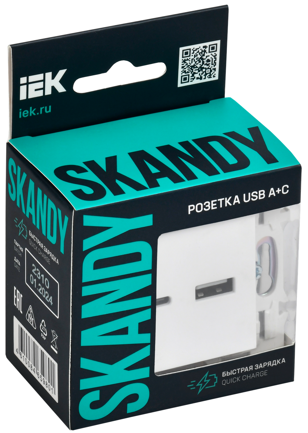 SKANDY Розетка USB A+C 18Вт SK-R13W арктический белый IEK