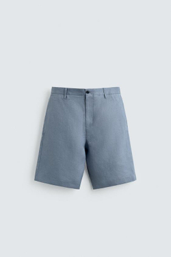 ZARA ШОРТЫ RELAXED FIT ИЗ 100% ЛЬНА, ЛИНЯЛЫЙ СИНИЙ