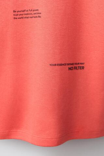 ZARA ФУТБОЛКА ИНТЕРЛОК С ПРИНТОМ, КОРАЛЛОВО-РОЗОВЫЙ