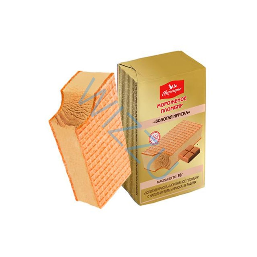 Мороженое пломбир "Золотая Ириска" с нап.Ириска в вафлях 12.0%/80г