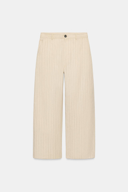 ZARA БРЮКИ В ПОЛОСКУ ИЗ ЛЬНА — ZW COLLECTION, ЭКРЮ/ЧЕРНЫЙ