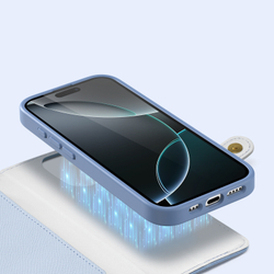 Чехол кошелек из TPU кожи светло-синего цвета (Light Blue) от Dux Ducis для iPhone 16 Pro, серия Lawa Series Case