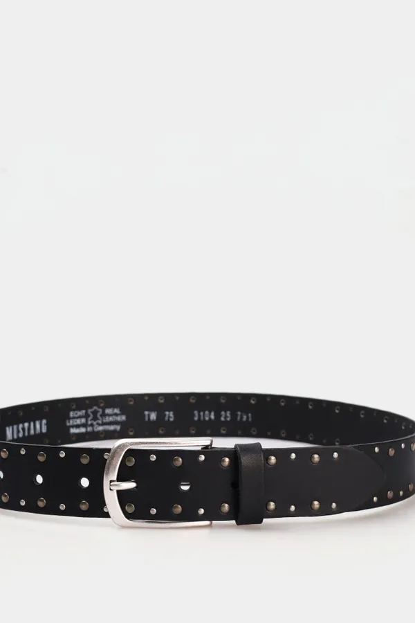 Ремень взрослый MUSTANG Leather belt in 35mm with rivets and buckle in polished silver
