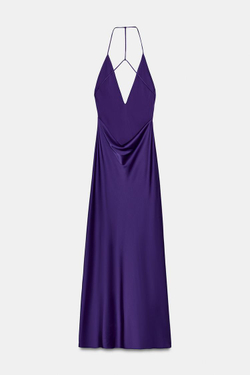 ZARA ПЛАТЬЕ МАКСИ ИЗ АТЛАСА, ЛИЛОВЫЙ