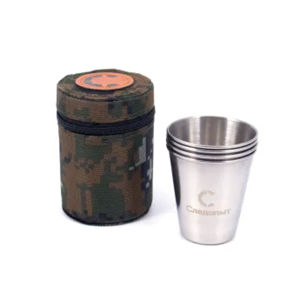Рюмка стопка "Следопыт" 60 мл. в тубе из oxford camo pixel, рюмки без оплетки, 4 шт. PF-CWS-P31SET