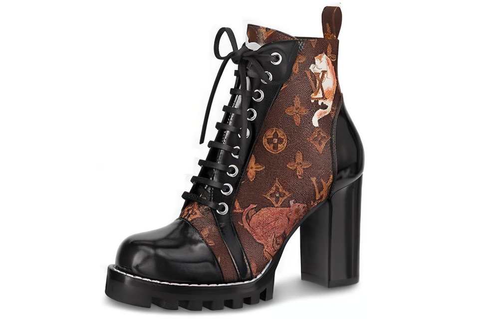 LOUIS VUITTON Lv Star Trail 8cm Ankle Boots "Brown" Women"s