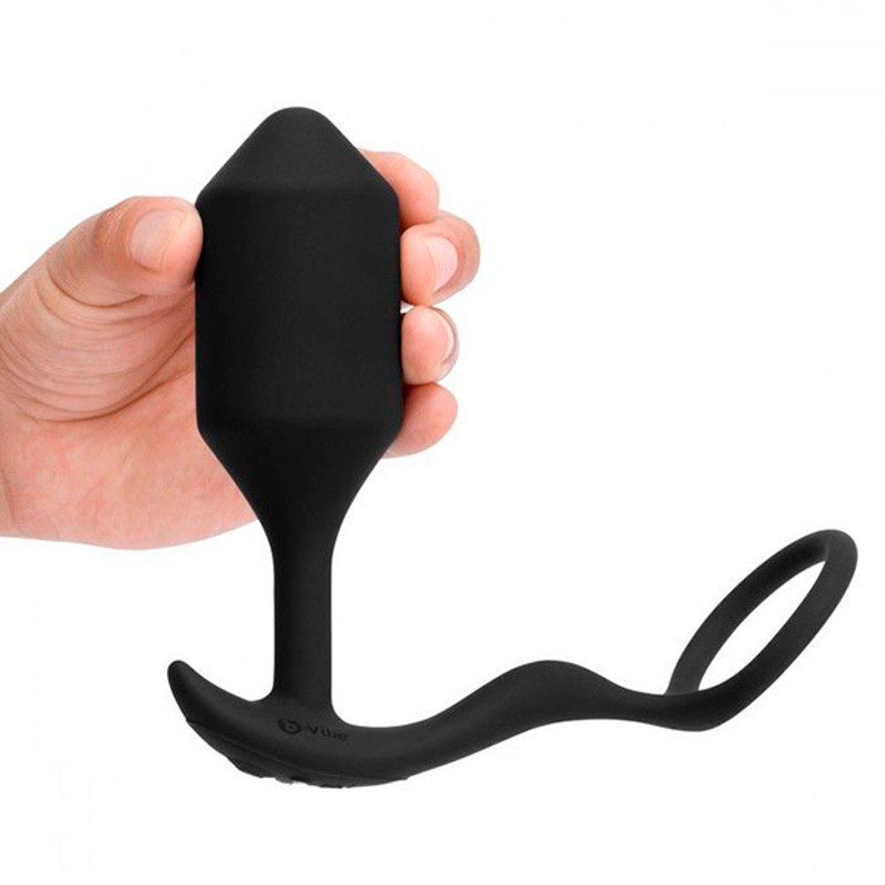 Черная анальная вибропробка с эрекционным кольцом b-Vibe Vibrating Snug & Tug XL BV-033-BLK