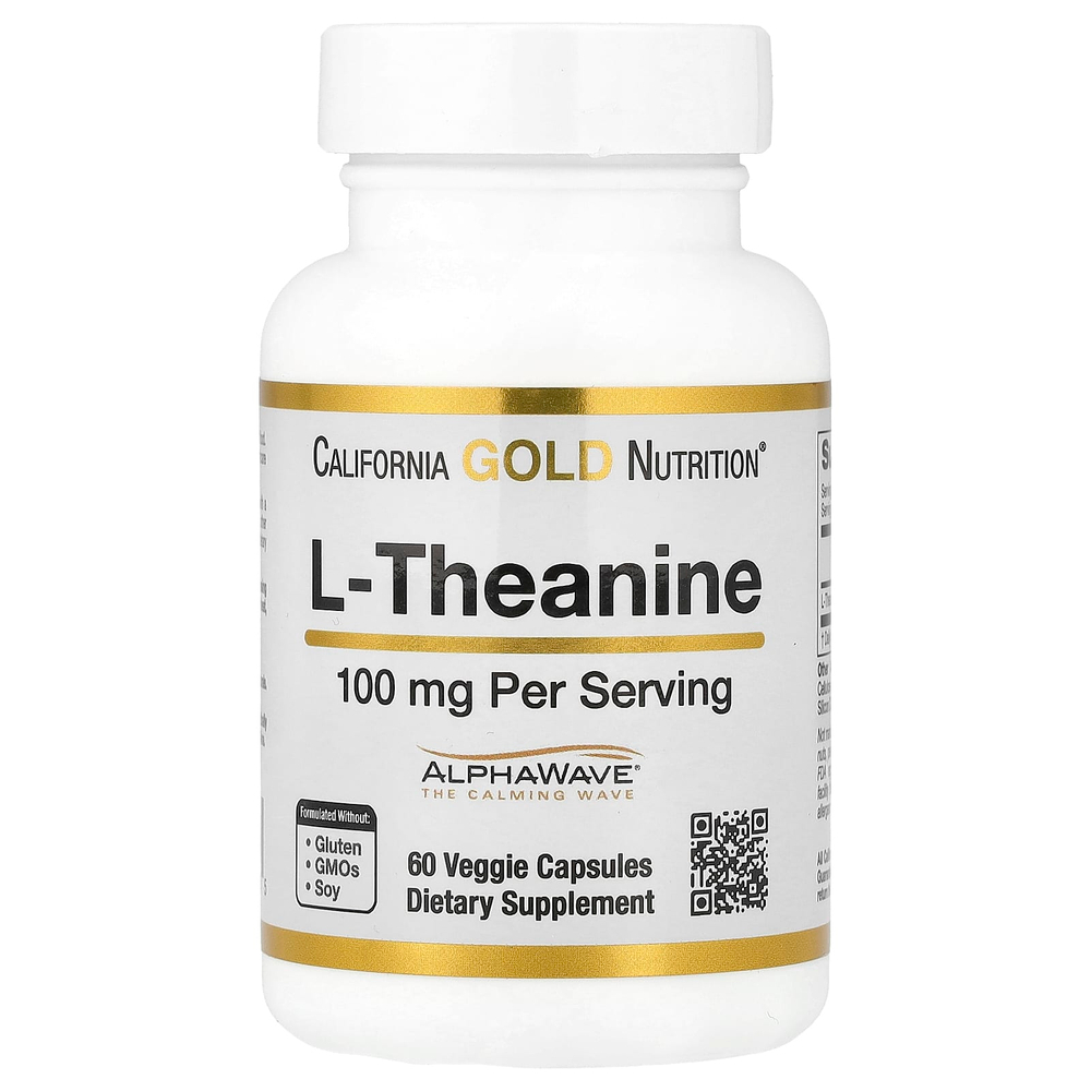 California Gold Nutrition, L-теанин, с AlphaWave®, 100 мг, 60 растительных капсул