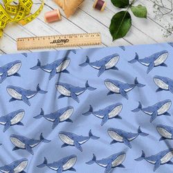 Ткань ниагара киты на голубом фоне