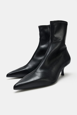 ZARA ЭЛАСТИЧНЫЕ БОТИЛЬОНЫ НА КАБЛУКЕ, ЧЕРНЫЙ