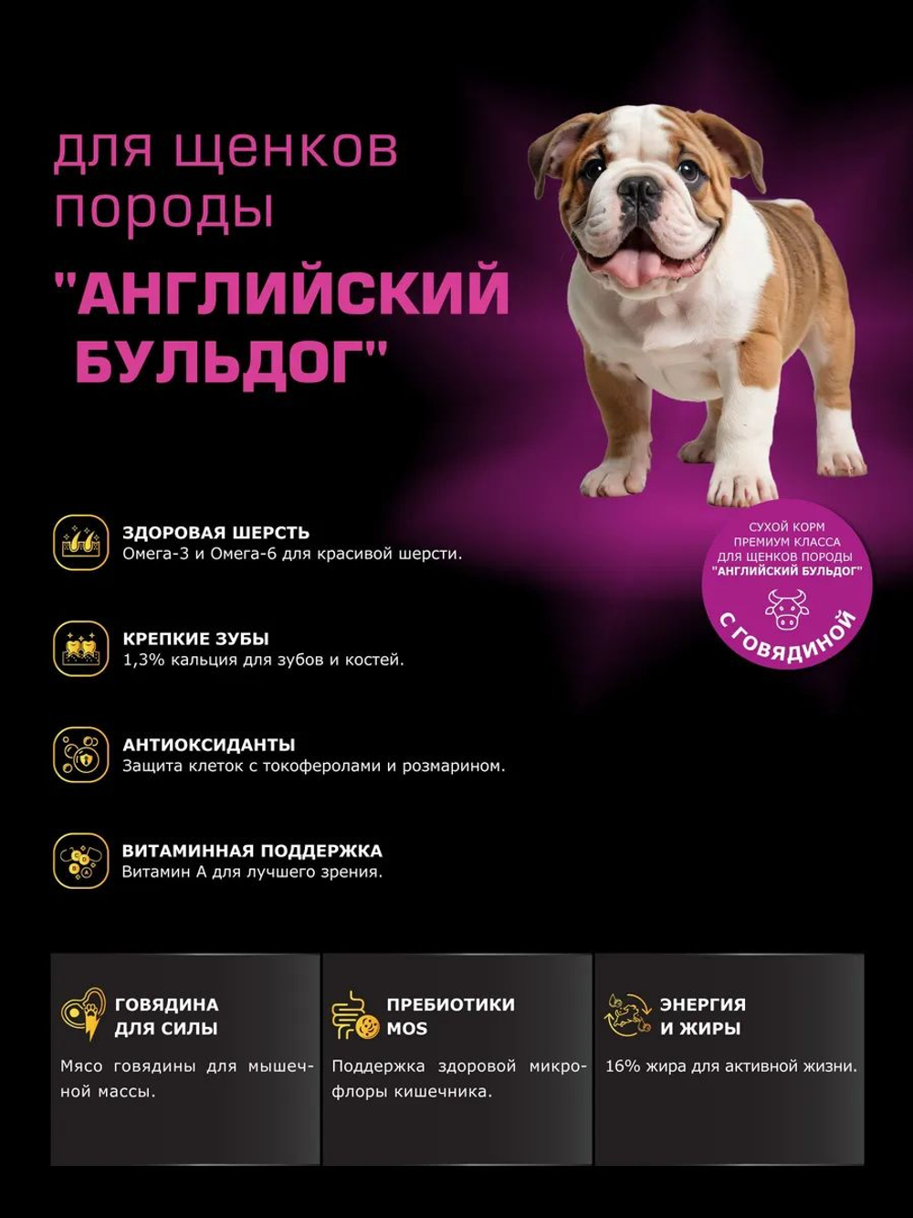 Корм сухой для щенков породы Английский бульдог, с говядиной, 12 кг, QUATTRO