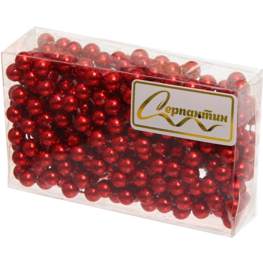 Бусы на елку 2,7м «Шарик» d-6мм, красный (pvc коробка)