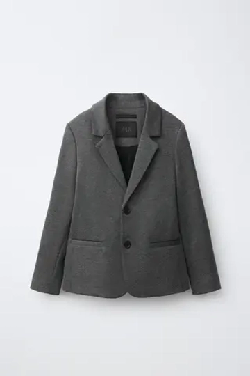 ZARA ОДНОТОННЫЙ КОСТЮМНЫЙ БЛЕЙЗЕР, СЕРЫЙ МЕЛАНЖ