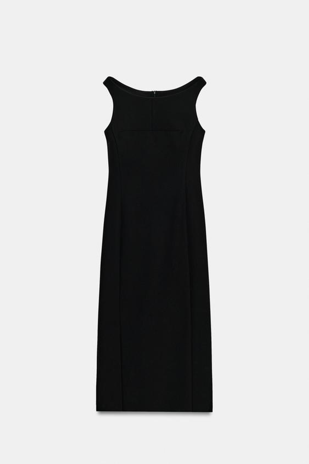 ZARA ПЛАТЬЕ МИДИ С ВЫРЕЗОМ ЛОДОЧКА, ЧЕРНЫЙ