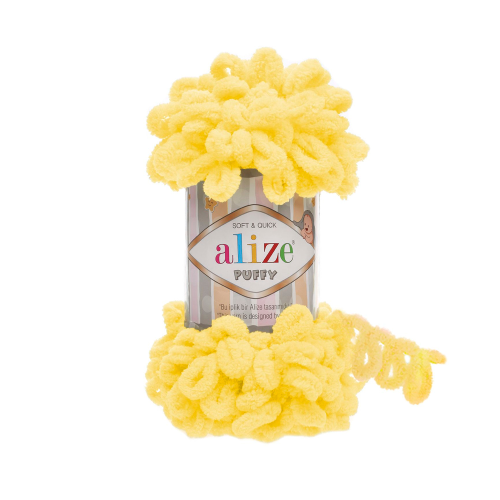 Пуффи (Puffy) пряжа Alize 100%микрополиэстер 5х100г/9,2 м 216 желтый