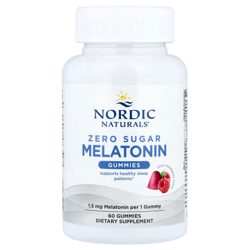 Nordic Naturals, жевательные таблетки с мелатонином, без сахара, со вкусом малины, 1,5 мг, 60 жевательных таблеток