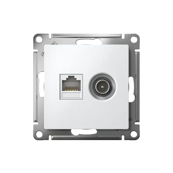 Розетка мультимедийная двойная ТВ + компьютерная RJ45 Cat 5e Systeme Electric AtlasDesign Белый ATN000189