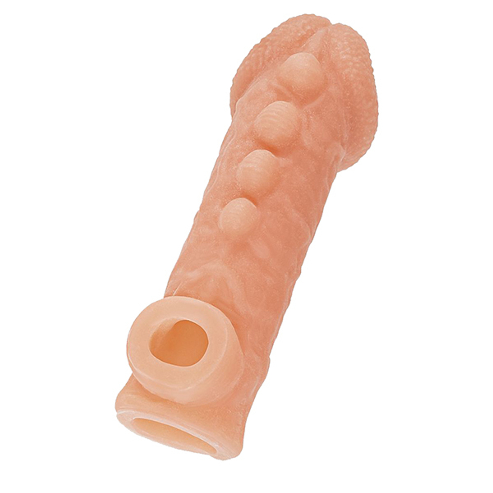 Телесная закрытая насадка 15,6см с шишечками Kokos Cock Sleeve 008 Size M